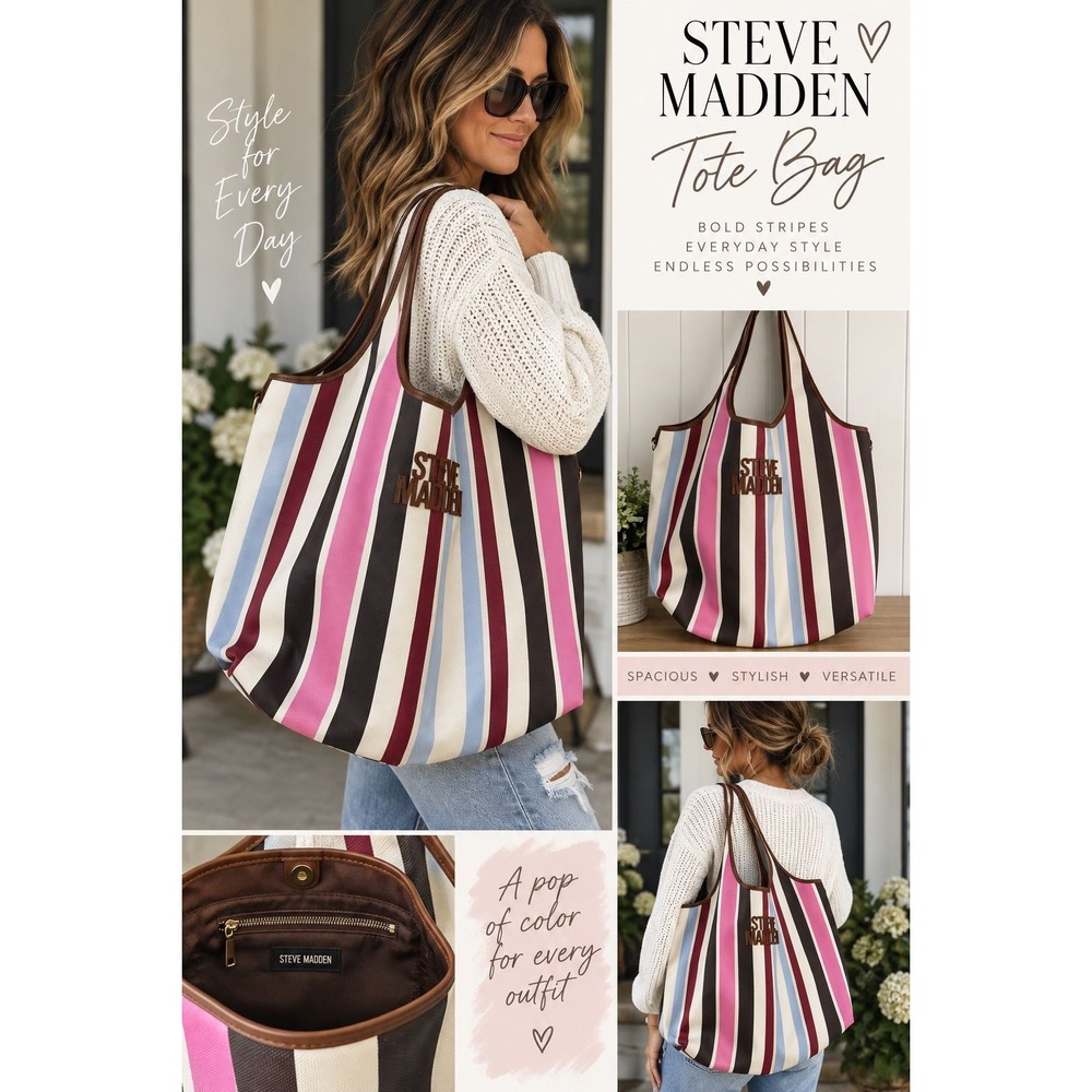 Steve Madden Multicolor Striped Tote Bag Shoulder Bag Pink Blue Burgundy
